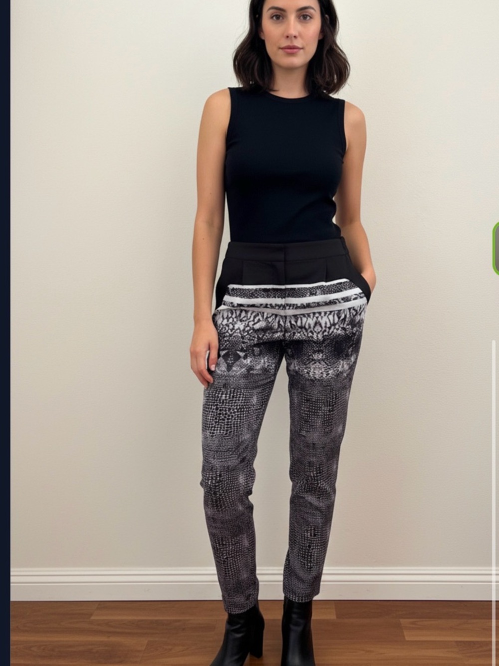 Stella & Jamie Black and Gray Patterned Cropped Pants